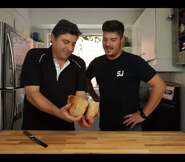 Joe and Aaron reviewing sourdough in the Sourjoe kitchen