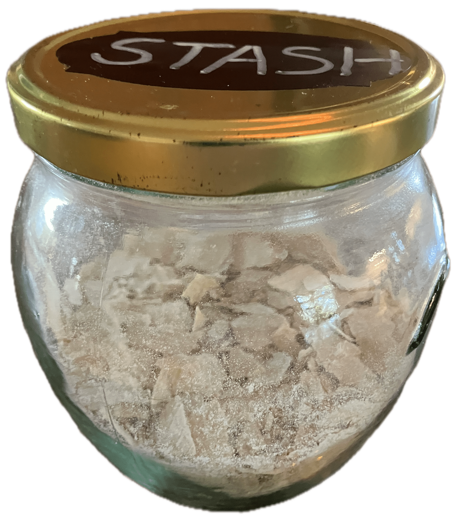 Dried sourdough starter stash saved as brittle starter flakes